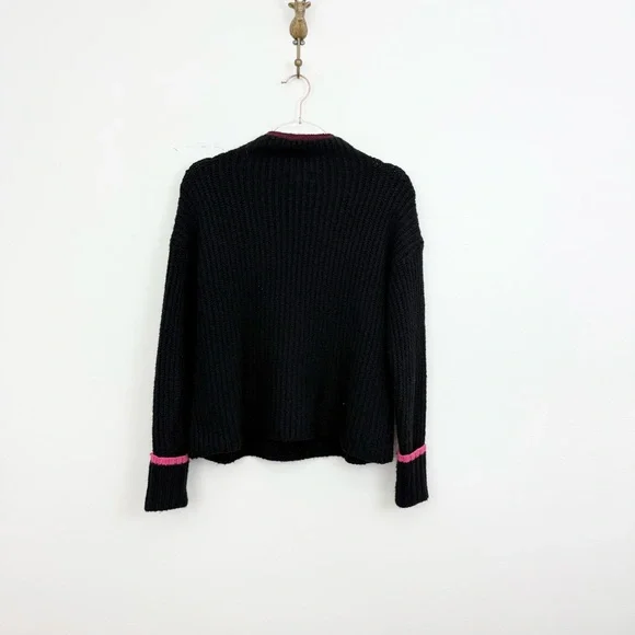 Anthropologie Maeve Mock Neck Sweater Black with Pink Trim Size Small - Picture 4 of 5